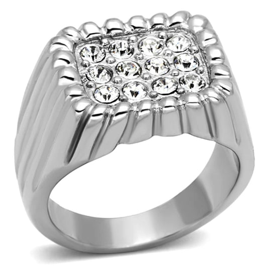 TK940 - High polished (no plating) Stainless Steel Ring with Top Grade Crystal in Clear-0