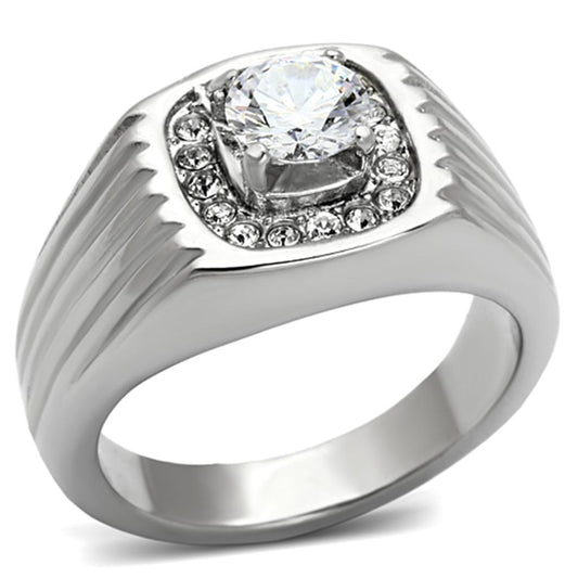 TK943 - High polished (no plating) Stainless Steel Ring with AAA Grade CZ in Clear-0