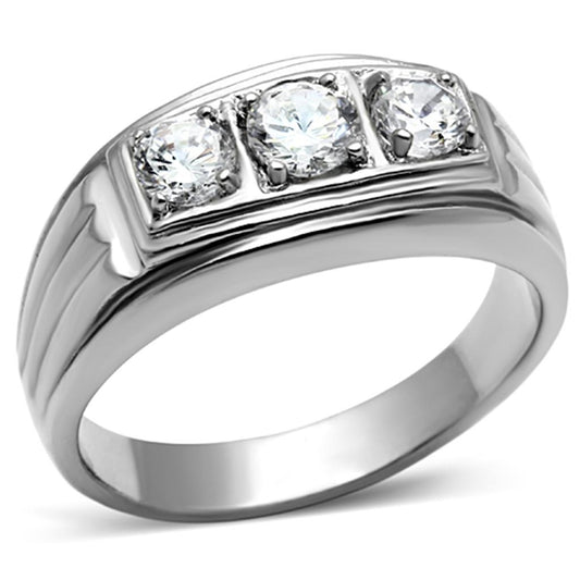 TK946 - High polished (no plating) Stainless Steel Ring with AAA Grade CZ in Clear-0