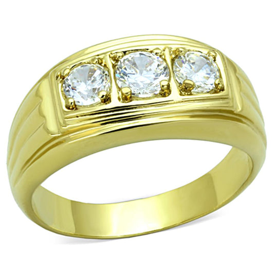 TK946G - IP Gold(Ion Plating) Stainless Steel Ring with AAA Grade CZ in Clear-0