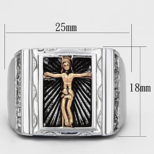 TK951 - Two-Tone IP Rose Gold Stainless Steel Ring with AAA Grade CZ in Clear-1