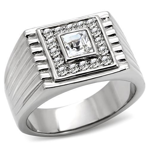 TK95312 - High polished (no plating) Stainless Steel Ring with Top Grade Crystal in Clear-0
