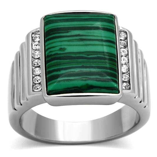 TK953 - High polished (no plating) Stainless Steel Ring with Synthetic MALACHITE in Emerald-0
