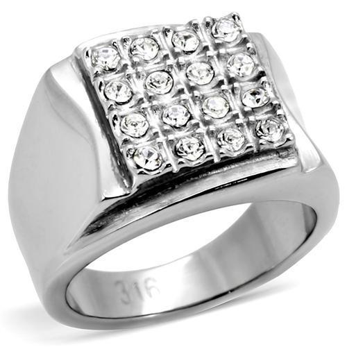 TK95409 - High polished (no plating) Stainless Steel Ring with Top Grade Crystal in Clear-0
