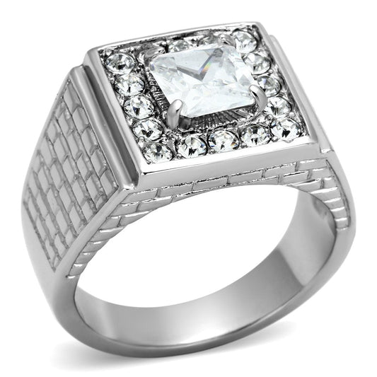 TK955 - High polished (no plating) Stainless Steel Ring with AAA Grade CZ in Clear-0