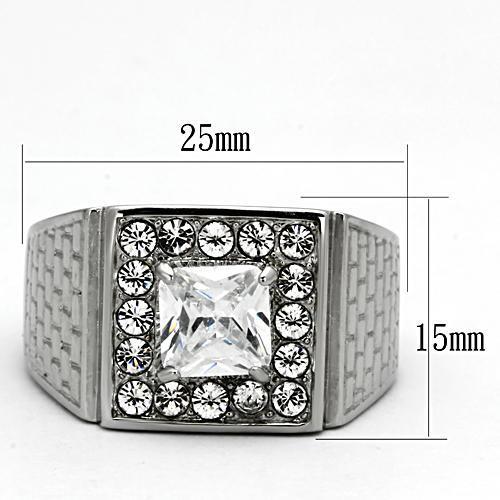 TK955 - High polished (no plating) Stainless Steel Ring with AAA Grade CZ in Clear-1