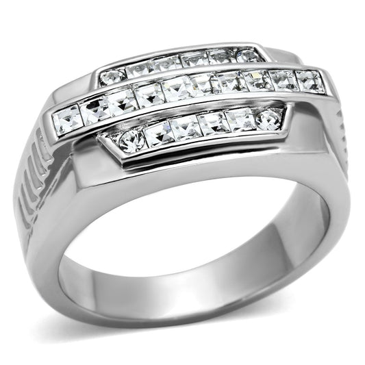 TK956 - High polished (no plating) Stainless Steel Ring with Top Grade Crystal in Clear-0