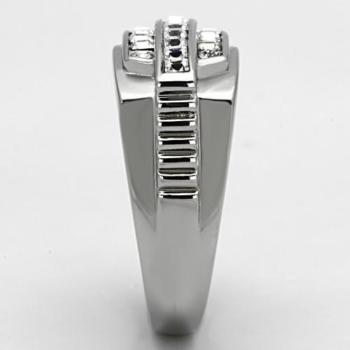 TK956 - High polished (no plating) Stainless Steel Ring with Top Grade Crystal in Clear-3