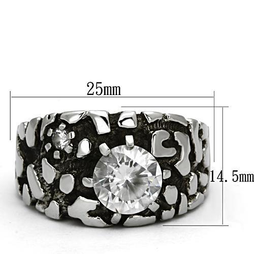 TK958 - High polished (no plating) Stainless Steel Ring with AAA Grade CZ in Clear-1