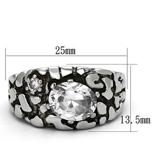 TK959 - High polished (no plating) Stainless Steel Ring with AAA Grade CZ in Clear-1