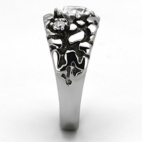 TK959 - High polished (no plating) Stainless Steel Ring with AAA Grade CZ in Clear-3