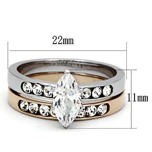 TK965 - Two-Tone IP Rose Gold Stainless Steel Ring with AAA Grade CZ in Clear-1