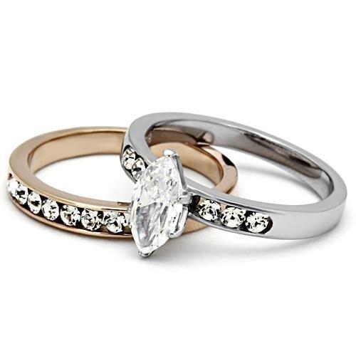 TK965 - Two-Tone IP Rose Gold Stainless Steel Ring with AAA Grade CZ in Clear-4