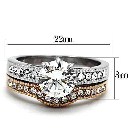 TK966 - Two-Tone IP Rose Gold Stainless Steel Ring with AAA Grade CZ in Clear-1