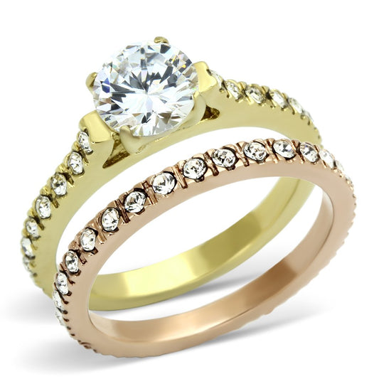 TK968 - IP Gold & IP Rose Gold (Ion Plating) Stainless Steel Ring with AAA Grade CZ in Clear-0
