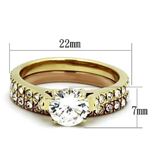 TK968 - IP Gold & IP Rose Gold (Ion Plating) Stainless Steel Ring with AAA Grade CZ in Clear-1