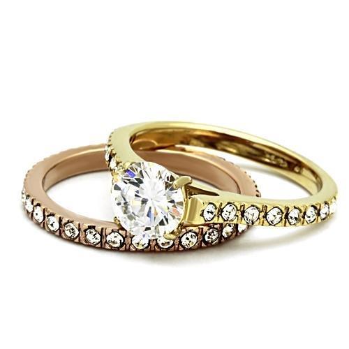 TK968 - IP Gold & IP Rose Gold (Ion Plating) Stainless Steel Ring with AAA Grade CZ in Clear-4