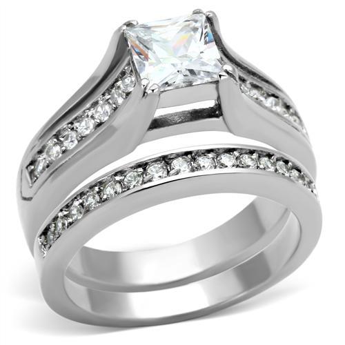 TK969 - High polished (no plating) Stainless Steel Ring with AAA Grade CZ in Clear-0