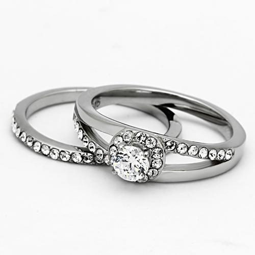 TK971 - High polished (no plating) Stainless Steel Ring with AAA Grade CZ in Clear-4