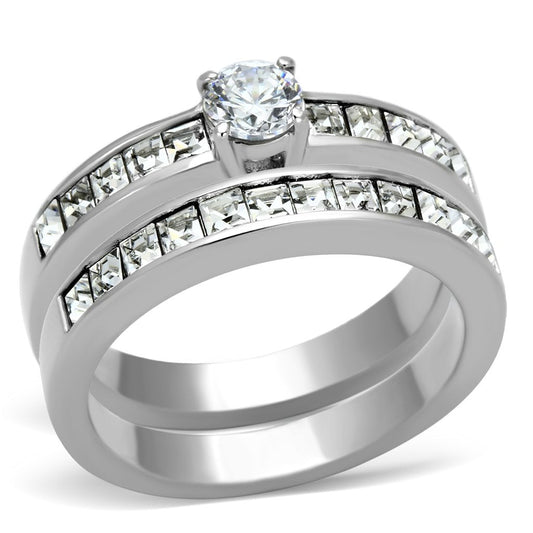 TK972 - High polished (no plating) Stainless Steel Ring with AAA Grade CZ in Clear-0
