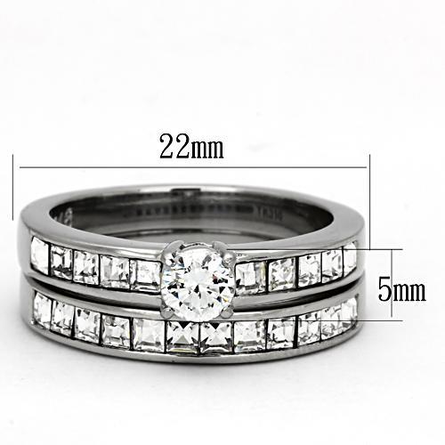 TK972 - High polished (no plating) Stainless Steel Ring with AAA Grade CZ in Clear-1
