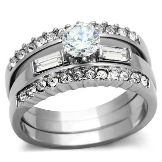 TK973 - High polished (no plating) Stainless Steel Ring with AAA Grade CZ in Clear-0