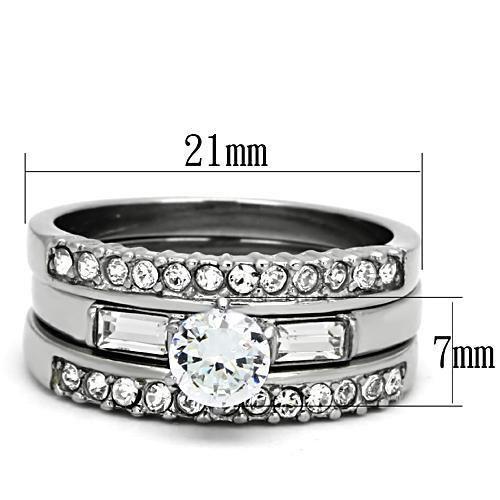 TK973 - High polished (no plating) Stainless Steel Ring with AAA Grade CZ in Clear-1