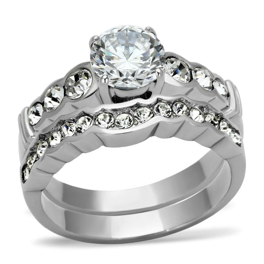 TK974 - High polished (no plating) Stainless Steel Ring with AAA Grade CZ in Clear-0
