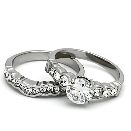 TK974 - High polished (no plating) Stainless Steel Ring with AAA Grade CZ in Clear-4