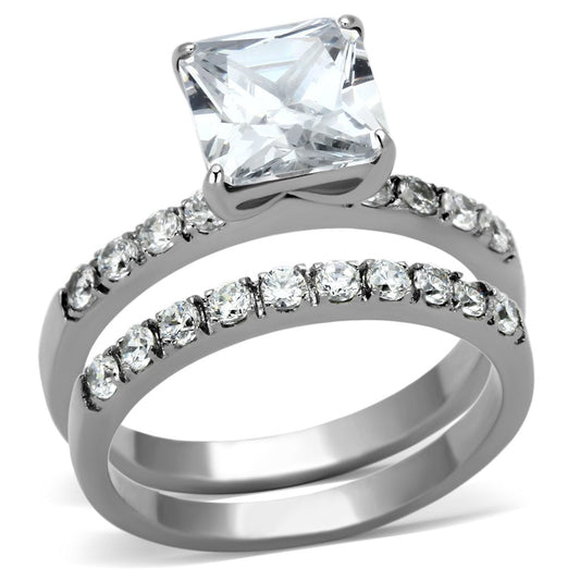 TK975 - High polished (no plating) Stainless Steel Ring with AAA Grade CZ in Clear-0