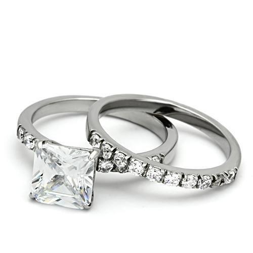 TK975 - High polished (no plating) Stainless Steel Ring with AAA Grade CZ in Clear-3