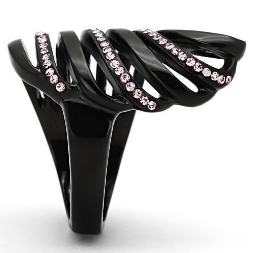 TK977 - IP Black(Ion Plating) Stainless Steel Ring with Top Grade Crystal in Light Rose-4
