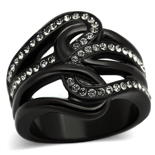 TK978 - IP Black(Ion Plating) Stainless Steel Ring with Top Grade Crystal in Black Diamond-0