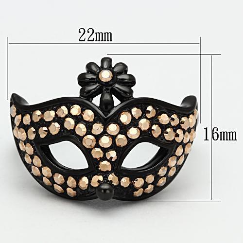 TK981 - IP Black(Ion Plating) Stainless Steel Ring with Top Grade Crystal in Metallic Light Gold-1