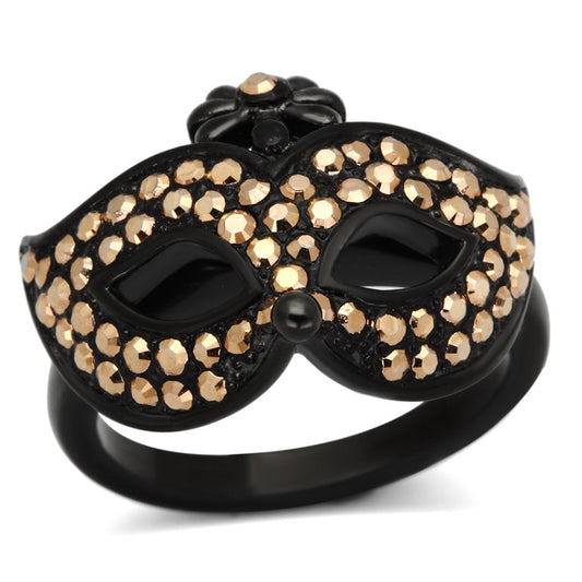 TK981 - IP Black(Ion Plating) Stainless Steel Ring with Top Grade Crystal in Metallic Light Gold-0