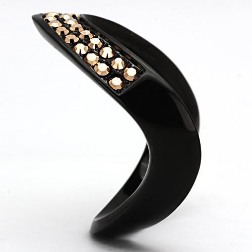 TK982 - IP Black(Ion Plating) Stainless Steel Ring with Top Grade Crystal in Metallic Light Gold-3