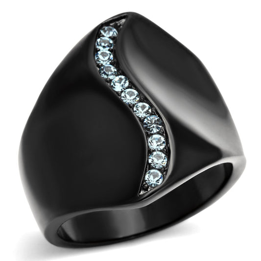 TK991 - IP Black(Ion Plating) Stainless Steel Ring with Top Grade Crystal in Sea Blue-0