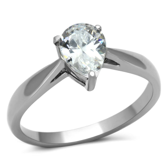 TK994 - High polished (no plating) Stainless Steel Ring with AAA Grade CZ in Clear-0