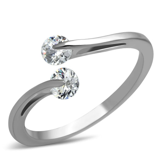 TK995 - High polished (no plating) Stainless Steel Ring with AAA Grade CZ in Clear-0