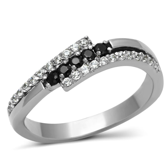 TK996 - High polished (no plating) Stainless Steel Ring with AAA Grade CZ in Black Diamond-0