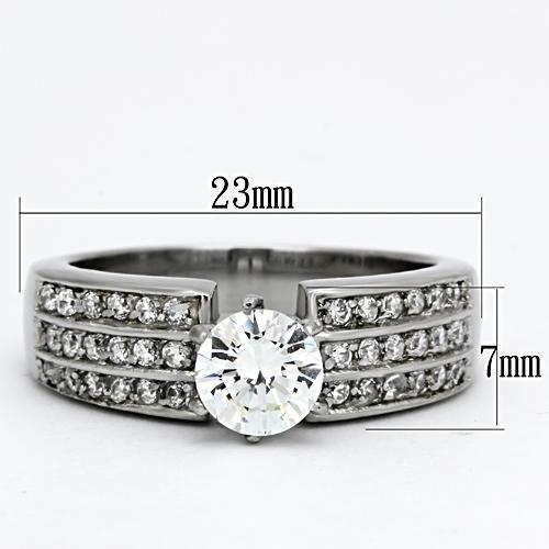 TK997 - High polished (no plating) Stainless Steel Ring with AAA Grade CZ in Clear-1