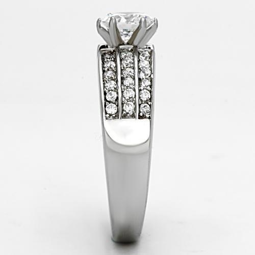 TK997 - High polished (no plating) Stainless Steel Ring with AAA Grade CZ in Clear-3