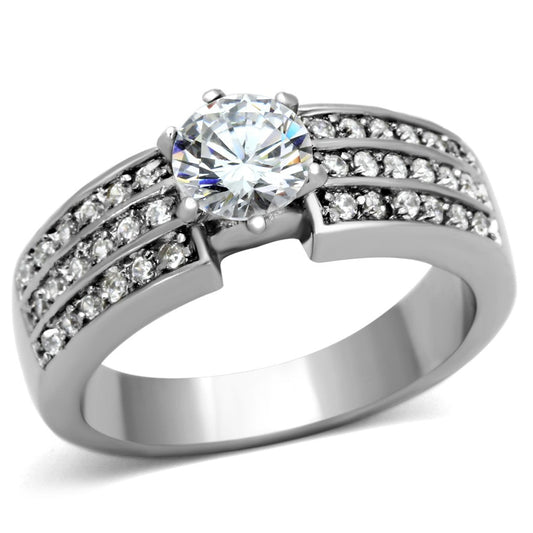 TK997 - High polished (no plating) Stainless Steel Ring with AAA Grade CZ in Clear-0