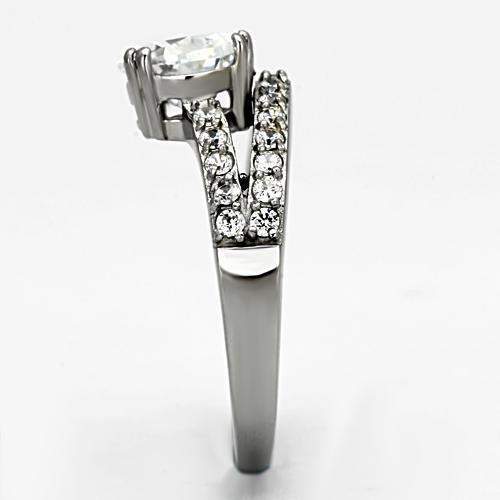 TK998 - High polished (no plating) Stainless Steel Ring with AAA Grade CZ in Clear-3