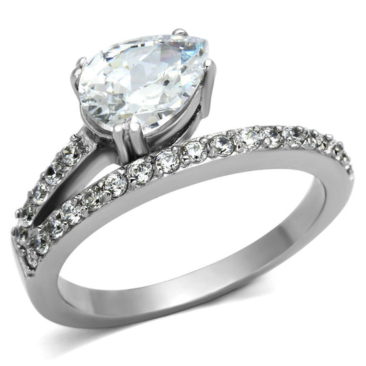 TK998 - High polished (no plating) Stainless Steel Ring with AAA Grade CZ in Clear-0