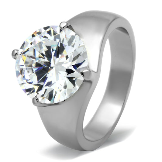 TK999 - High polished (no plating) Stainless Steel Ring with AAA Grade CZ in Clear-0