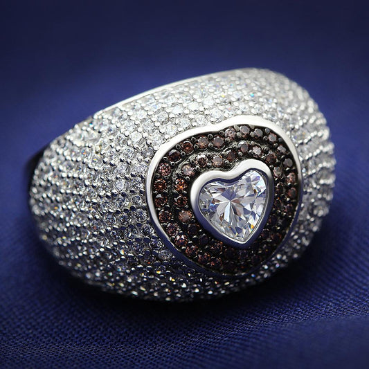 TS022 - Rhodium + Ruthenium 925 Sterling Silver Ring with AAA Grade CZ in Brown-0