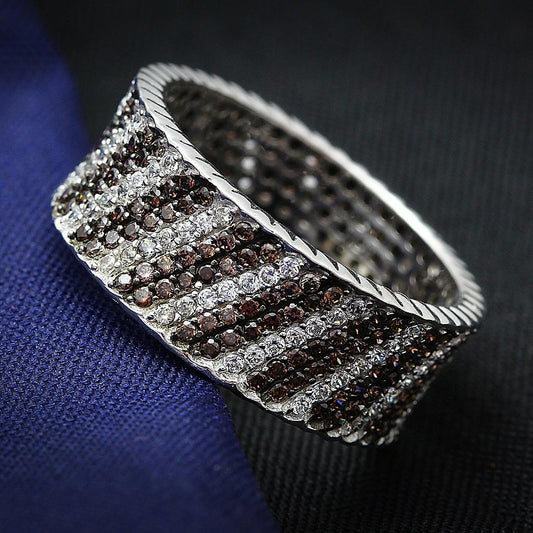 TS023 - Rhodium + Ruthenium 925 Sterling Silver Ring with AAA Grade CZ in Brown-0