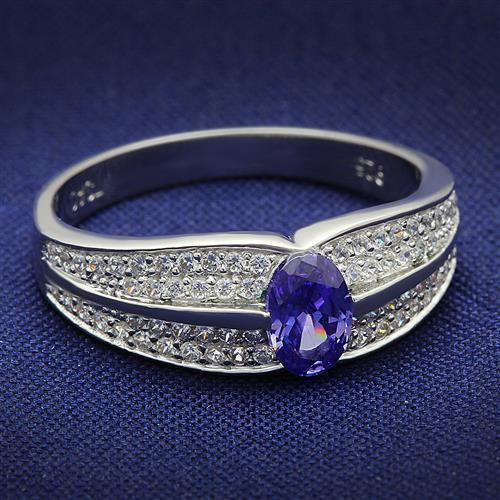TS025 - Rhodium 925 Sterling Silver Ring with AAA Grade CZ in Tanzanite-0