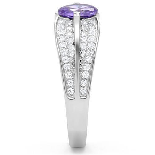 TS025 - Rhodium 925 Sterling Silver Ring with AAA Grade CZ in Tanzanite-4